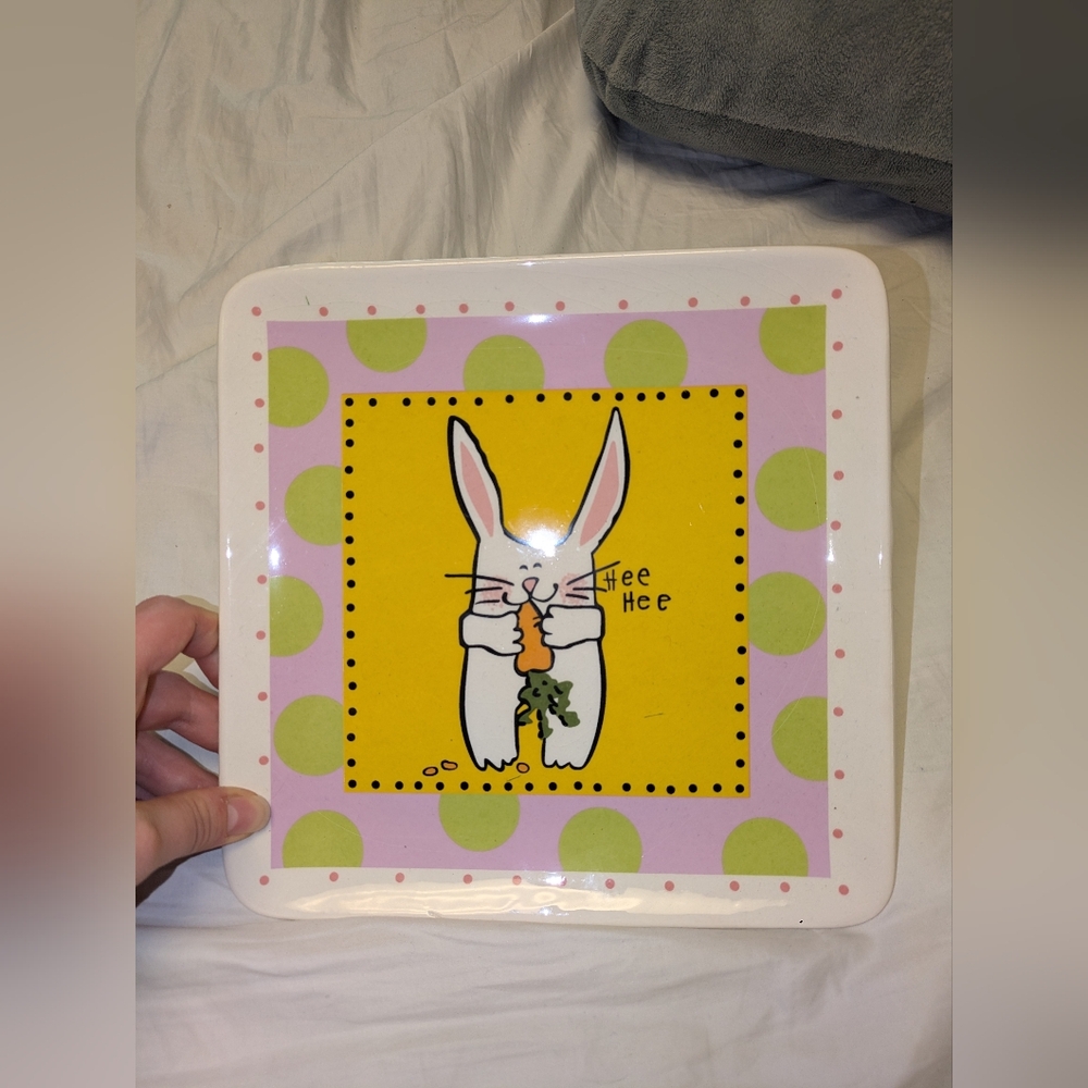 Hausenware Square Bunny Rabbit Snack Plate Designed by Tara Reed Easter Spring